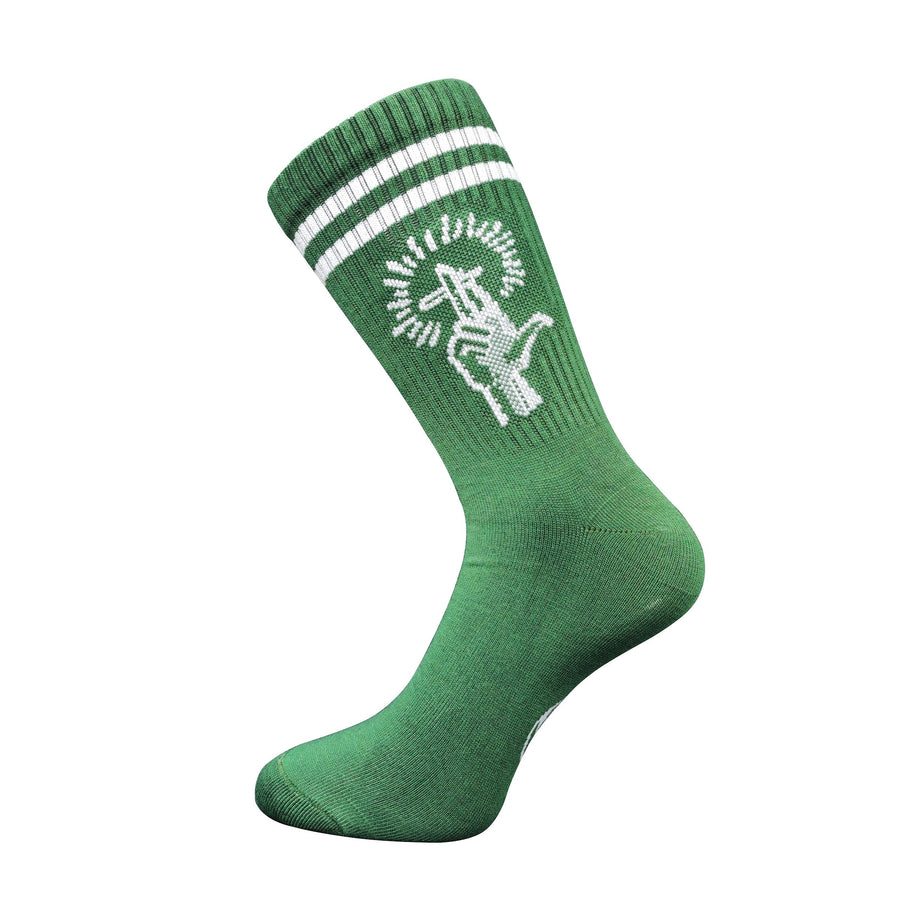 Halo Hand Motif Crew Socks — Forest Green